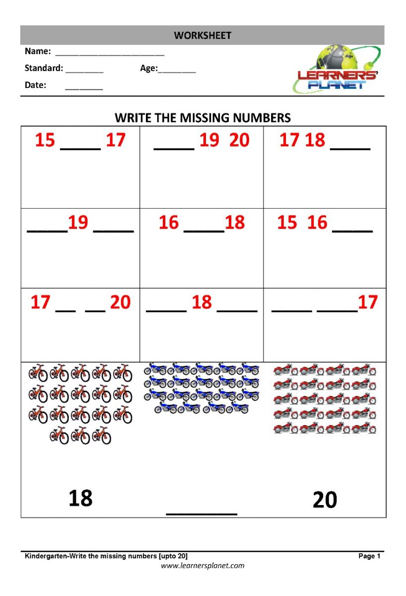 Counting Objects up to 20 Number Worksheet